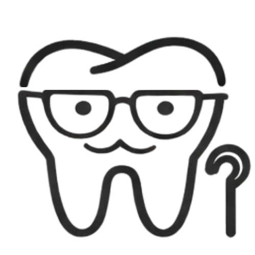 Zahn mit Brille, Schnurrbart und Gehstock. Cartoon-Illustration für Zahnarzt oder Zahnpflege.